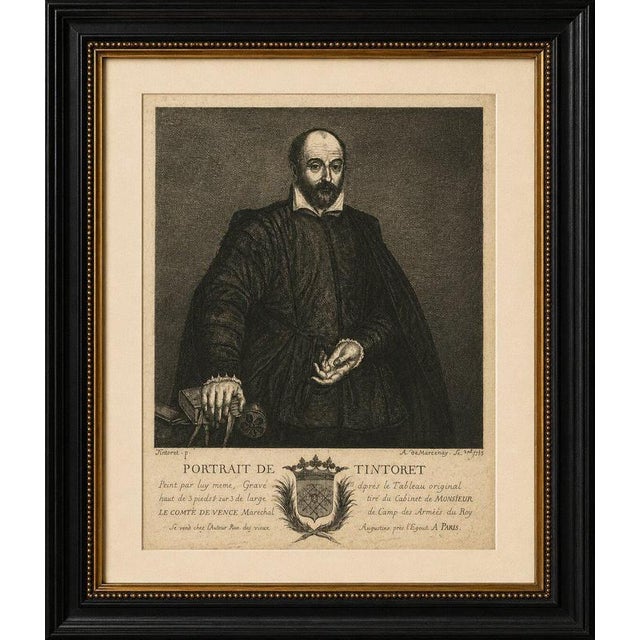 Antique Portrait Tintoretto Engraving 1755 After Self Portrait : A refined and historically significant engraving...
