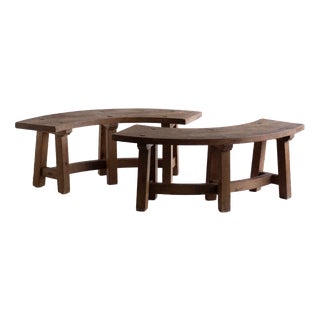 Vintage Brutalist Curved Benches, 1960s, Set of 2 For Sale