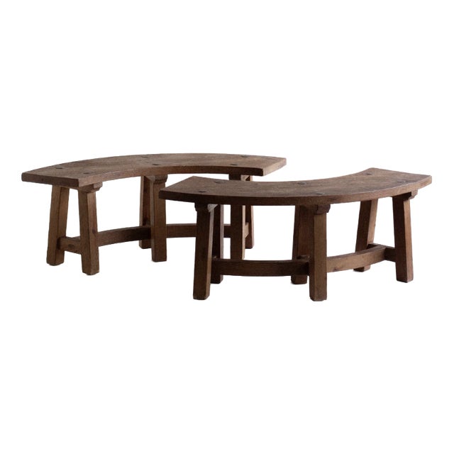 Vintage Brutalist Curved Benches, 1960s, Set of 2 For Sale