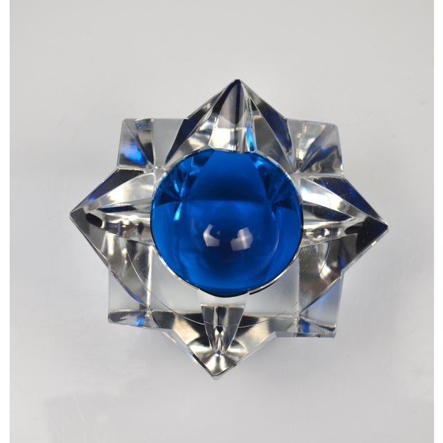 Glass Faceted Crystal Ashtray with Blue Center from Saint Louis, France, 1970s For Sale - Image 7 of 13