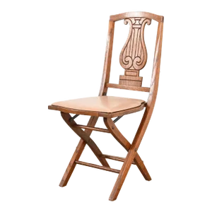 Antique Arts & Crafts Carved Oak Lyre Back Folding Chair by Phoenix Chair Co., Circa 1920s