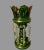 1900 - 1909 Pair of Antique Victorian Emerald Green Art Glass Mantle Lusters With Prisms For Sale - Image 5 of 12