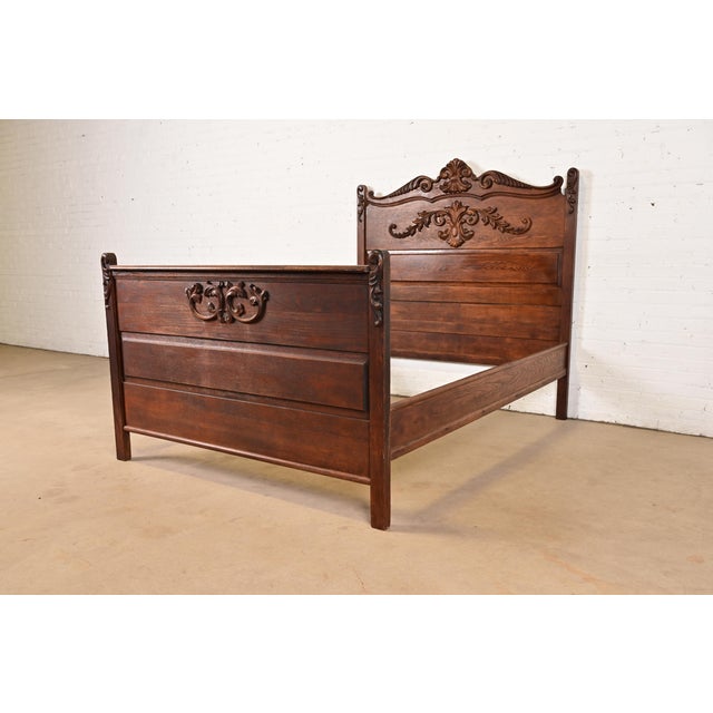 Antique Victorian Carved Oak Full Size Bed, Circa 1890s For Sale - Image 14 of 14