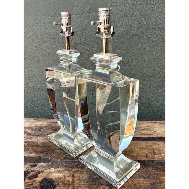 Vintage Regency Glass Lamps - A Pair For Sale - Image 9 of 12