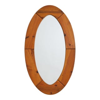 Swedish Oval Pine Wall Mirror by Glas Mäster Markaryd, 1960s For Sale
