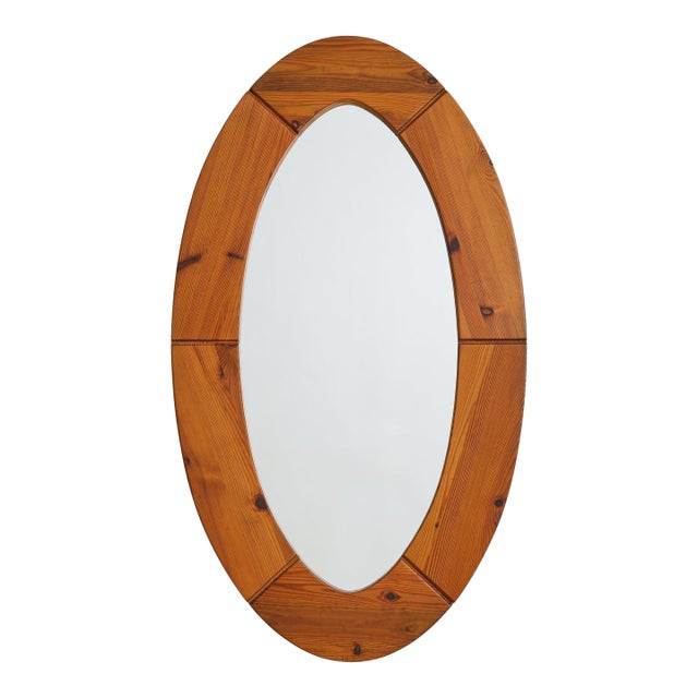 Swedish Oval Pine Wall Mirror by Glas Mäster Markaryd, 1960s For Sale