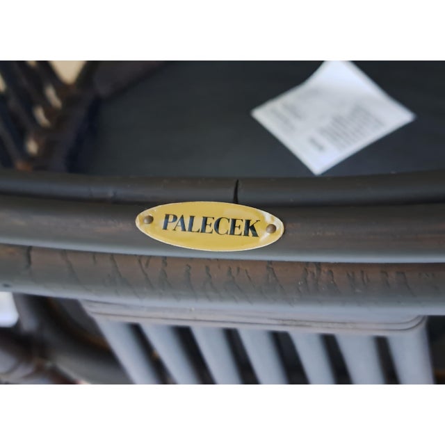 Late 20th Century Palecek Vintage Dark Tone Armchair Tropical Motif Upholstered Seat Accent Chair – Pair For Sale - Image 5 of 11