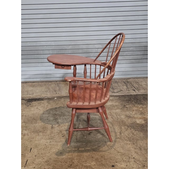 Wood Late 20th Century d.r. Dimes Red Sack Back Windsor Writing Arm Chair Bench Made New Hampshire For Sale - Image 7 of 10