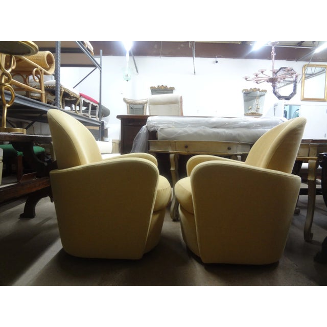 Pair Of Michael Wolk Style Swivel Chairs. This stunning pair of swivel chairs, lounge chairs, club chairs, or tub chairs...