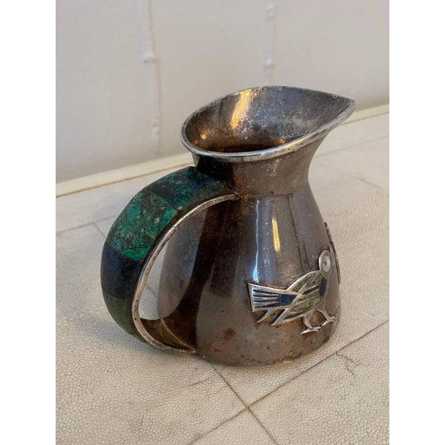 Los Castillo Mid-Century Modern Mexican Los Castillo Silver and Malachite Pitcher / Jug For Sale - Image 4 of 10