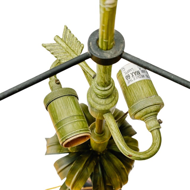 1980s Large Tole Palm Tree Table Lamp With Original Tole Shade by Decorative Crafts For Sale - Image 9 of 12