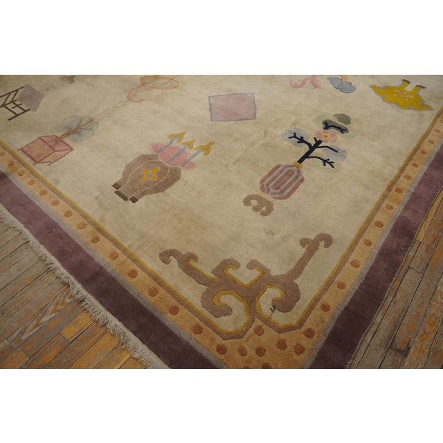 Textile 1920s Ivory Cream Art Deco Influences 100 Antiques Pattern Chinese Peking Rug For Sale - Image 7 of 15