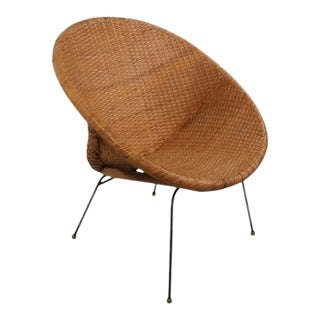 Mid Century Woven Wicker Bucket Chair C 1950/60's For Sale