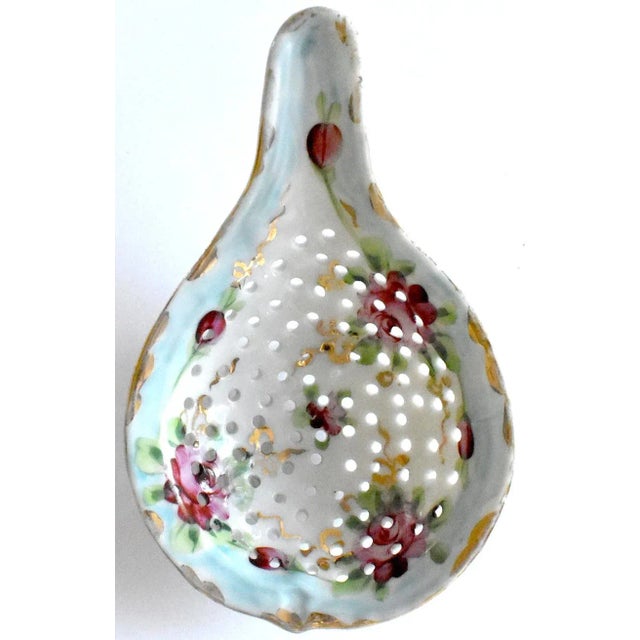 Antique German Porcelain Hand-Painted Tea Strainer For Sale - Image 9 of 9