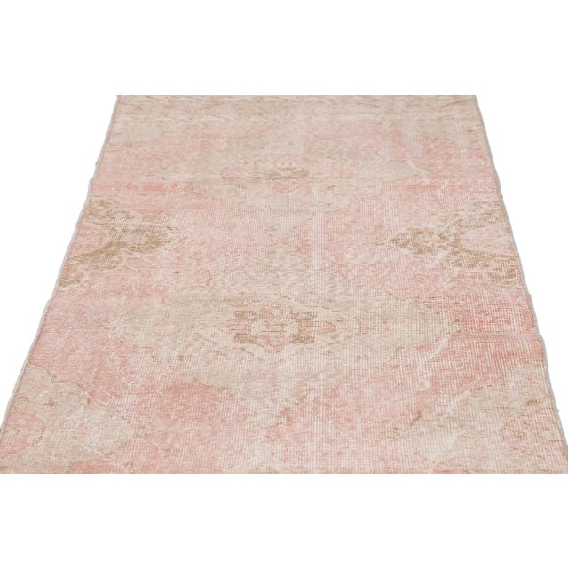 Vintage Turkish Pink and Beige Handmade Medallion Floral Wool Runner For Sale In New York - Image 6 of 10
