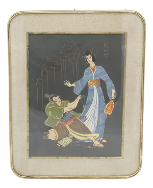 Framed Japanese Print Depicting Wedding, Early 1900s