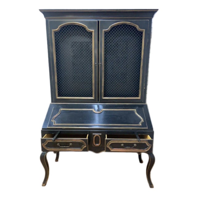 Vintage Louis XV Style Minton Spidell Drop-Front Hand Painted Secretary Cabinet For Sale