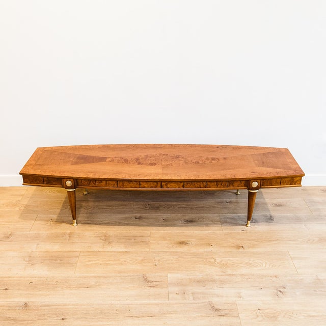 Vintage Mid Century Modern Burlwood Coffee Table With Brass Accents For Sale - Image 11 of 15