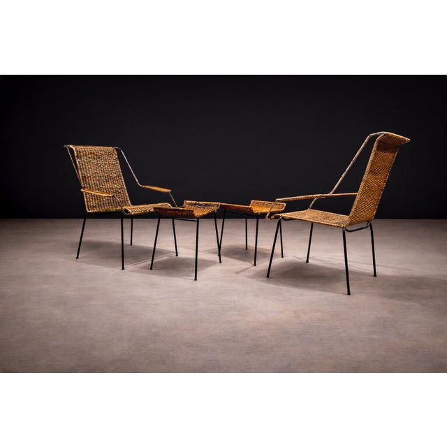 Set of Two Armchairs With Stools in Cane & Iron, Carlo Hauner, 1950s For Sale - Image 13 of 16