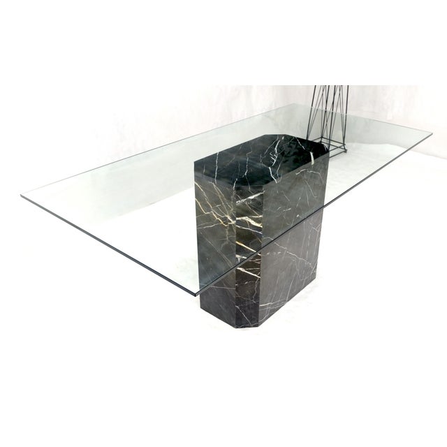 Mid-Century Modern Italian Black Marble Base 35x71" Thick Glass Top Dining Conference Table For Sale - Image 3 of 14