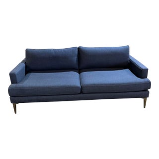West Elm Navy Blue Twill Sofa For Sale