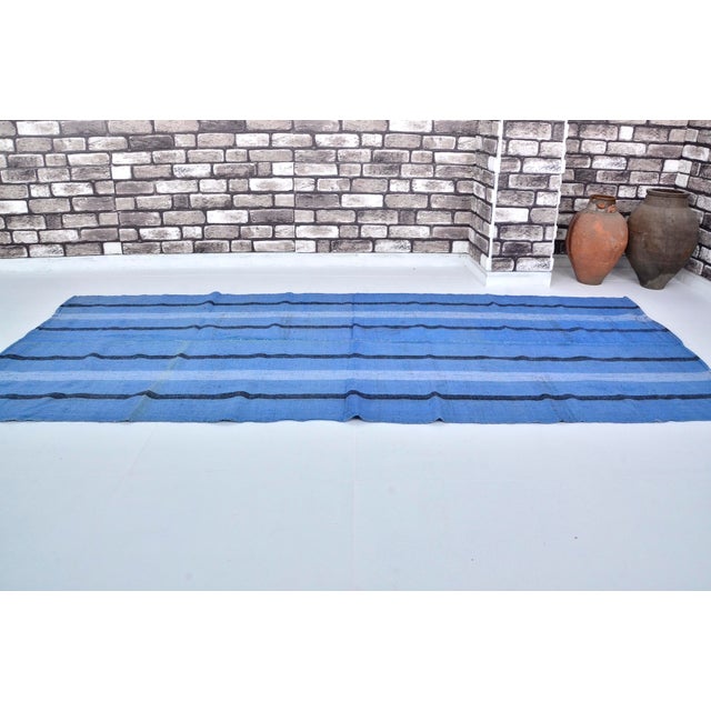 Turkish Blue Vintage Turkish Stripe Kilim For Sale - Image 3 of 10
