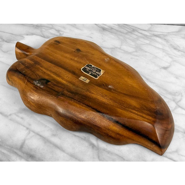 Brown Mid-Century 19" Monkey Pod Wood Divided Centerpiece Leaf Bowl For Sale - Image 8 of 9