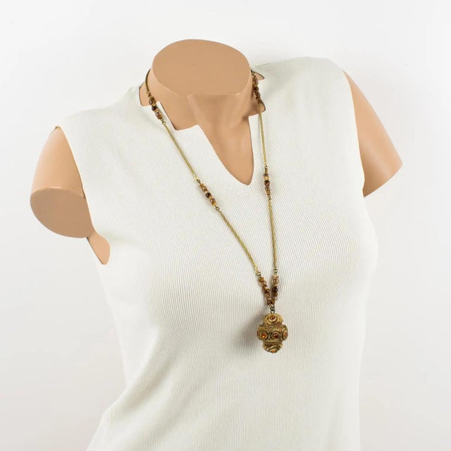 Mid-Century Modern Henry Perichon Gilded Bronze Chain Necklace with Talosel Medallion For Sale - Image 3 of 11