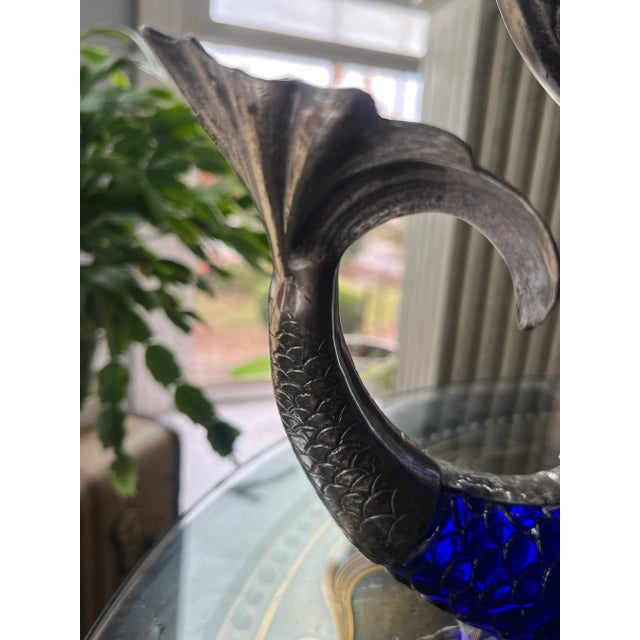 Hand-Blown Sapphire Blue Glass Claret With Silver Motifs For Sale In Greensboro - Image 6 of 12