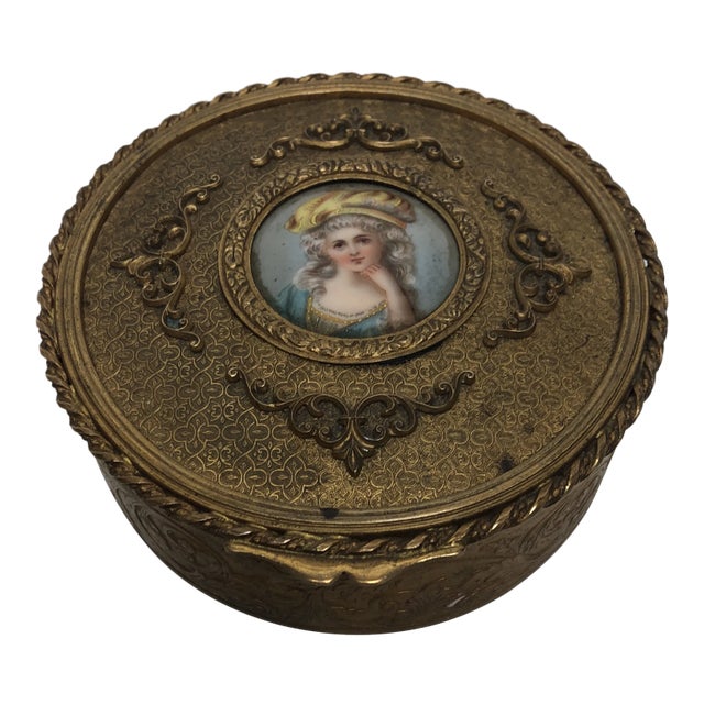 Early 20th Century Antique French Painted Porcelain Jewelry Box For Sale