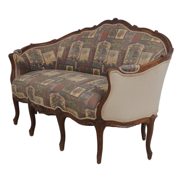French 9 Leg Walnut Settee Loveseat For Sale