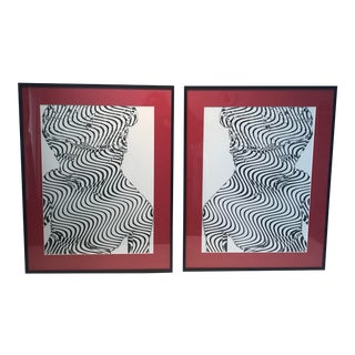 Modernist Abstract Figures Op Art Print Lithographs - a Pair For Sale