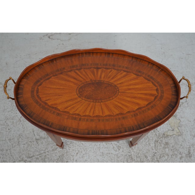 Maitland - Smith Maitland Smith Mahogany Oval Butlers Table For Sale - Image 4 of 16
