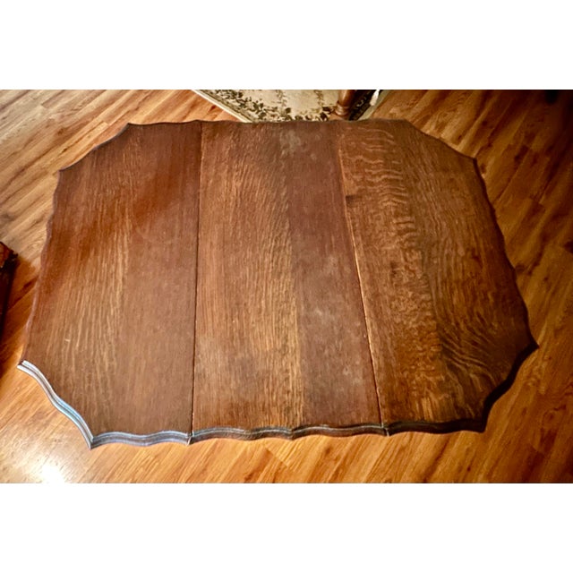 Early 20th Century Antique English Oval Drop Leaf Table GateLeg With Scalloped Top Barley Twist Legs For Sale - Image 5 of 12