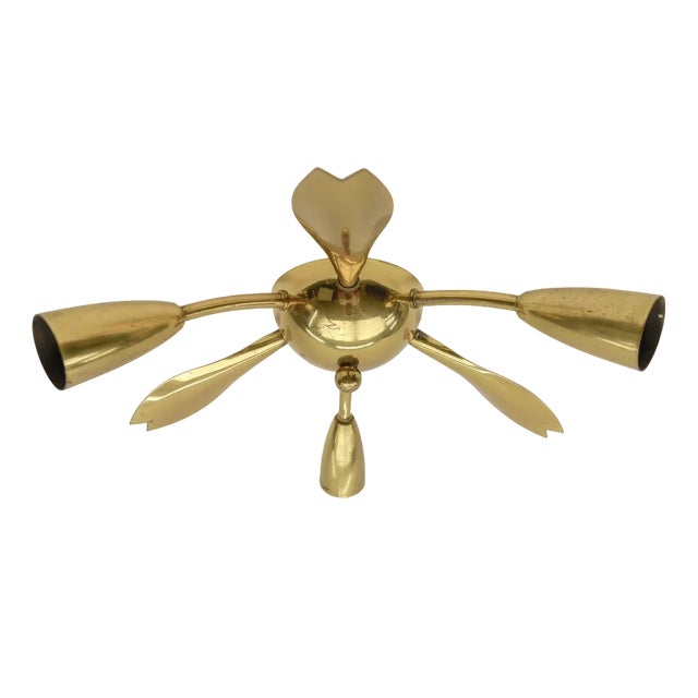 Mid-Century Modern Three-Armed Brass Sputnik Lamp, 1950s For Sale
