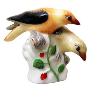 Vintage Hand-Painted Porcelain Birds Figurine from Herend, 1970s For Sale