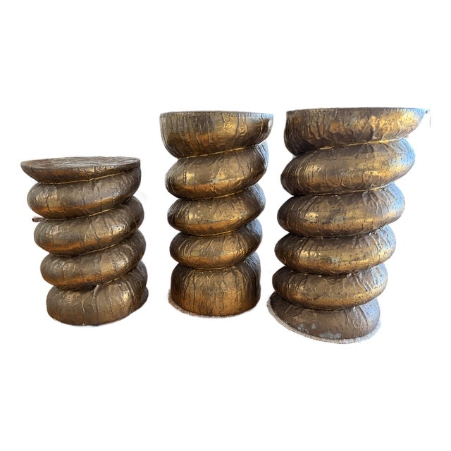 Vintage Maitland-Smith Sculptural Brass Pedestal Tables-Set of Three For Sale