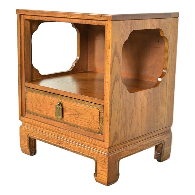 Davis Cabinet Co. Mid-Century Hollywood Regency Chinoiserie Teak Nightstand, Circa 1960s For Sale