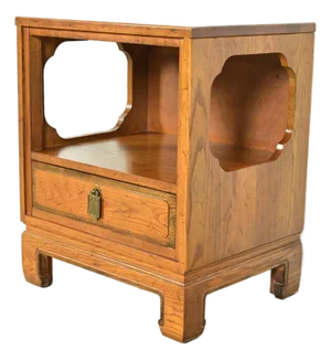 Davis Cabinet Co. Mid-Century Hollywood Regency Chinoiserie Teak Nightstand, Circa 1960s