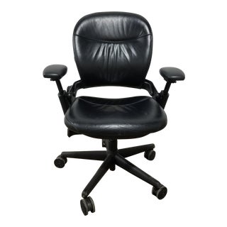 Steelcase Black Leather Leap Executive Chair For Sale