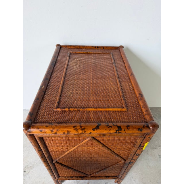 Wood Vintage British Colonial Style Rattan Three-Drawer Nightstand For Sale - Image 7 of 11