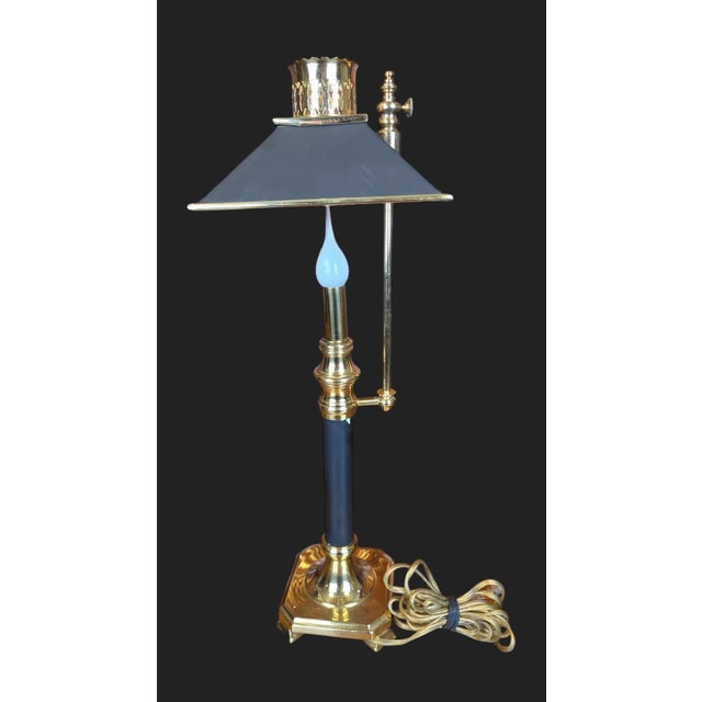 Vintage Chapman Brass Bouillotte Table Lamp With Black Tole Shade For Sale In Chicago - Image 6 of 13