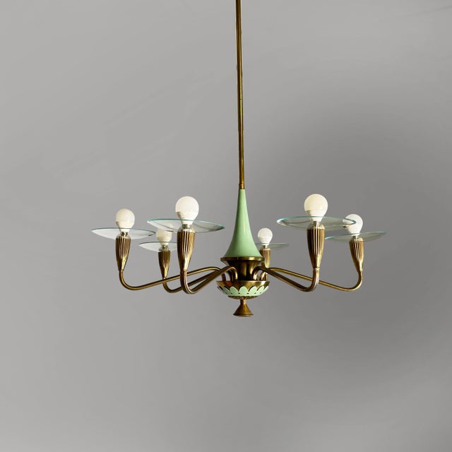Mid-Century Modern Italian Chandelier in Glass and Green Metal, 1950s For Sale - Image 16 of 16