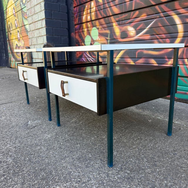 Mid-Century Modern Mid-Century Moderm Vista Furniture California Nightstands With Leather Pulls Walnut Laminate For Sale - Image 3 of 12