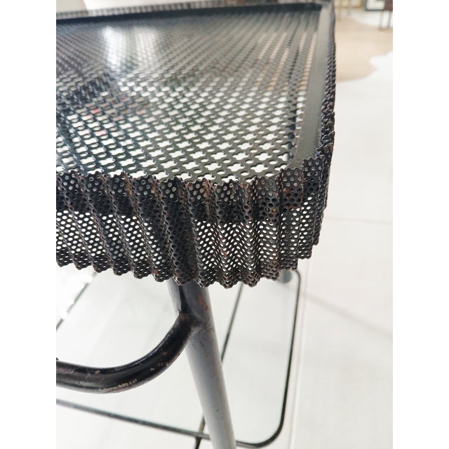 Mathieu Matégot Metal Bar Cart, Glass Lower Shelf, Pleated Apron, France, 1950s For Sale - Image 10 of 17