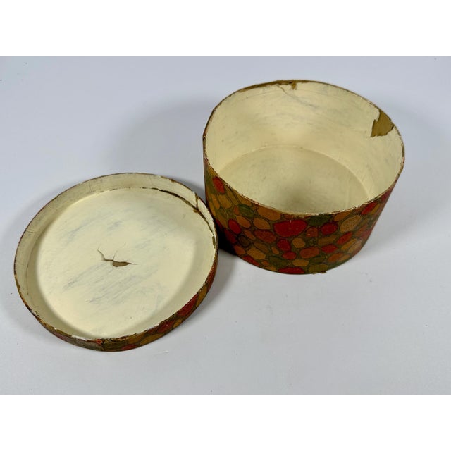 Paper Antique Wallpaper Band Box: Mid 19th Century Lidded Container For Sale - Image 7 of 10