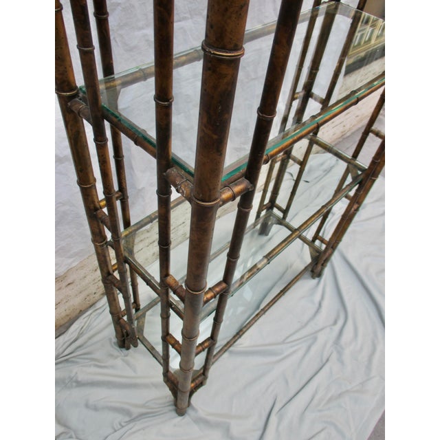 Metal Chinese Chippendale Pagoda Style Iron Faux Bamboo Etagere For Sale - Image 7 of 18