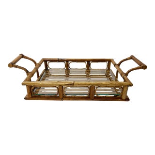Split Reed Rattan Tray With Exaggerated Handles For Sale