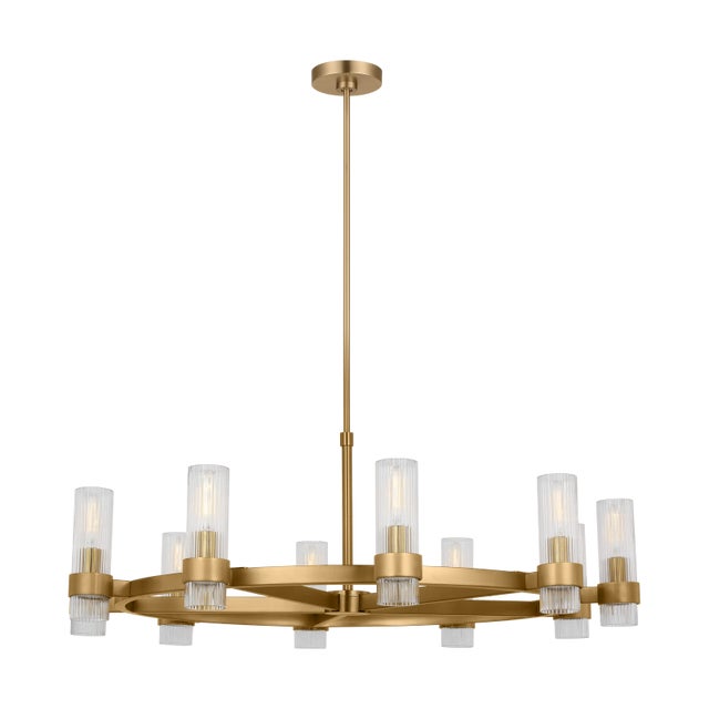 Slender fluted shades form an elegant, dynamic silhouette balanced by a strong frame of Aged Iron, Burnished Brass or...