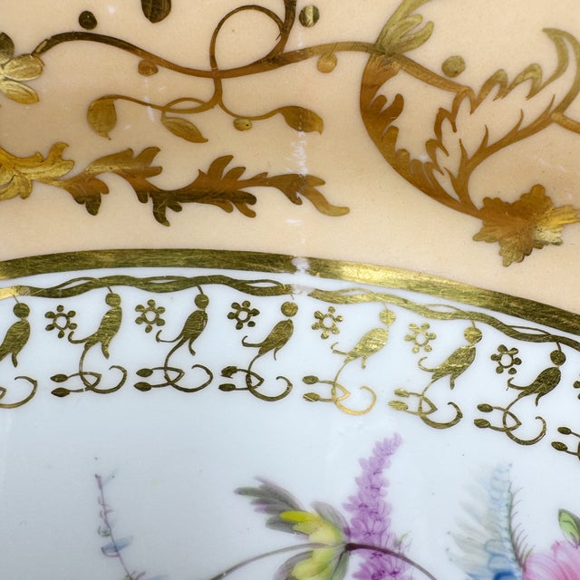 Mid 19th Century Antique Victorian Peach & Gold Porcelain Oval Serving Dish For Sale - Image 5 of 8